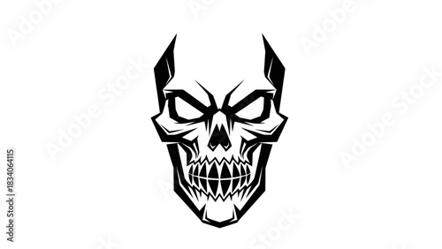 Intense Stylized Skull Illustration with Sharp Features and Gritted Teeth.