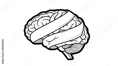 Brain with Bandage - Mental Health and Cognitive Support Illustration.