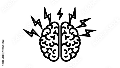 Brain with lightning bolts representing mental activity and ideas.