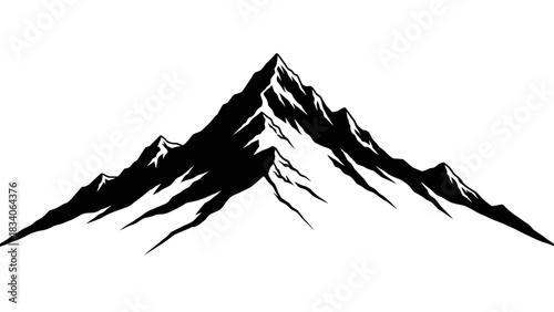 Majestic mountain silhouette against a pristine white backdrop.