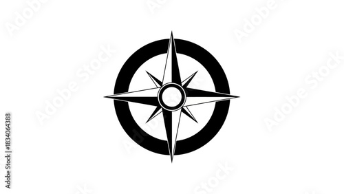 Black Compass Rose Symbol for Navigation and Direction.