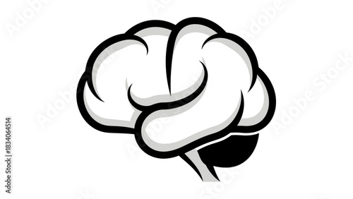 Stylized Human Brain Illustration in Black and White.
