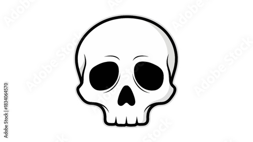 Simple black and white cartoon skull illustration isolated on a plain background.