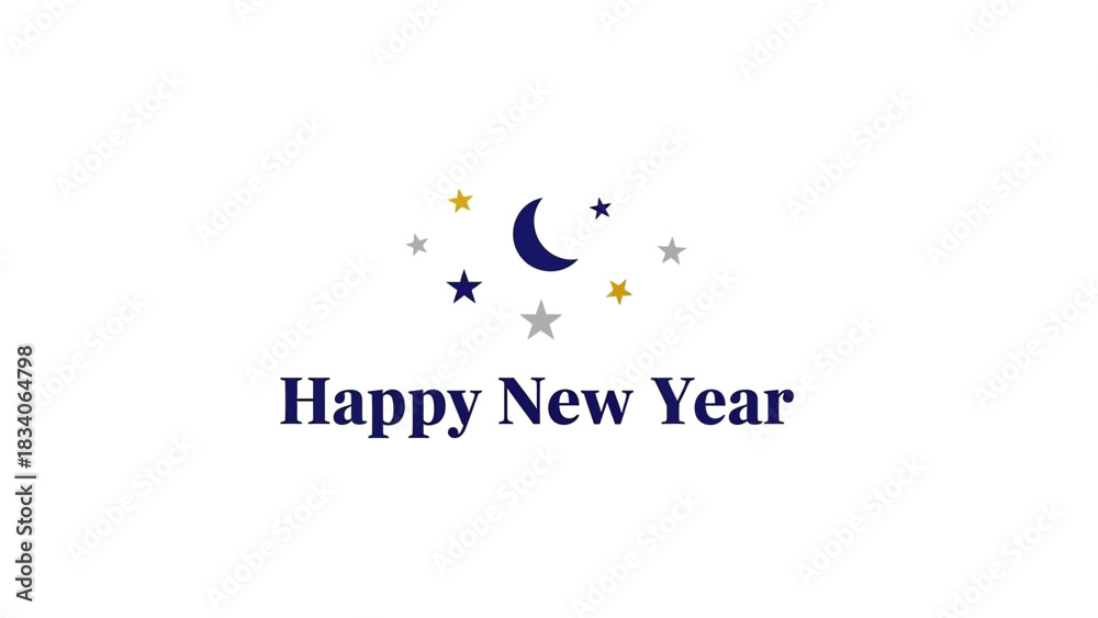 Fototapeta premium Happy New Year wishes with crescent moon and stars design for celebration.