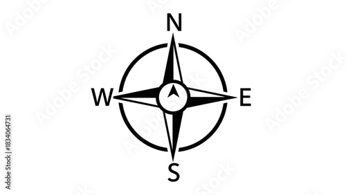 Simple Black and White Compass Rose Icon for Navigation and Direction.
