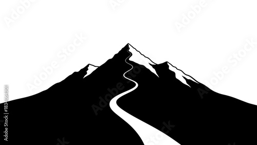 Mountain Peak with Winding Path - A Journey to the Summit.
