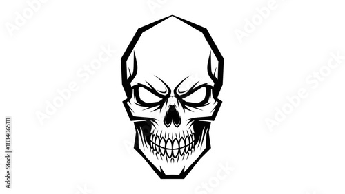 Scary Skull Illustration with Intense Eyes and Detailed Teeth.