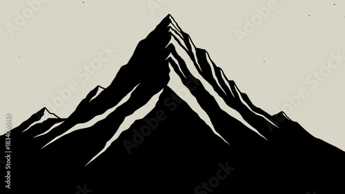 Majestic mountain peak silhouette against a neutral backdrop.