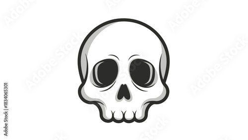 Stylized Skull Illustration with Dark Outlines and Empty Eye Sockets.