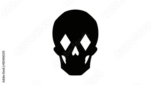 Black Skull Icon With Diamond Eyes And Teeth.