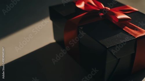 Black Gift Box with Red Ribbon