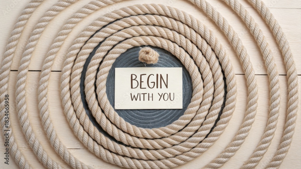 Fototapeta premium Coiled Rope with Card Encouraging the Beginning of You