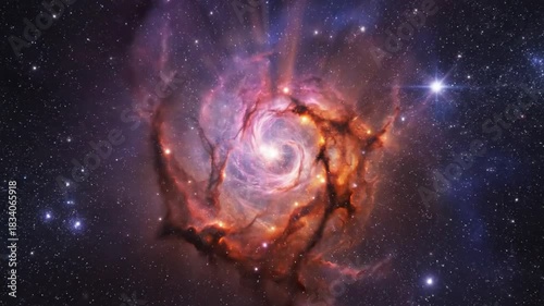 Stunning cosmic nebula spinning in deep space, a vibrant galaxy formation full of stars and swirling energy, perfect for science and education projects