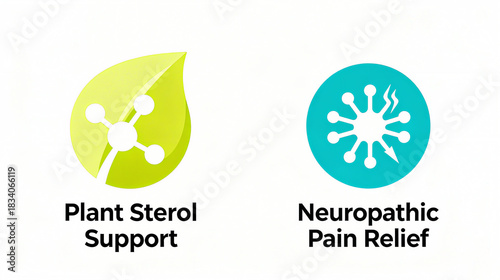 Green leaf molecules and neuropathic elements represent the concept of plant sterols support and neuropathic pain relief, suitable for natural nutrition or chronic disease management promotional mater