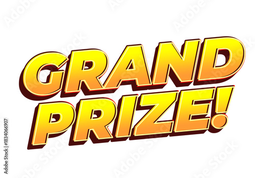 Bold, colorful text displaying the words GRAND PRIZE! in dynamic font style, emphasizing excitement and reward.