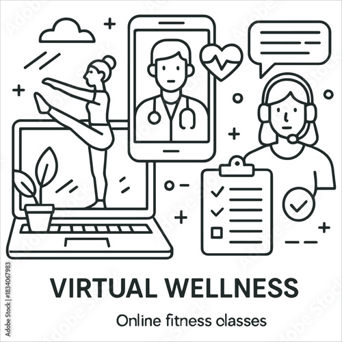 Virtual Wellness and Online Health Services with Fitness and Telemedicine