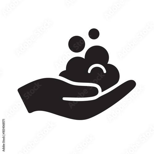 Foam in hand isolated icon for washing and cleaning hygiene care 100 characters