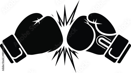 Black boxing gloves colliding with impact lines collision
