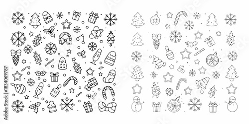 Hand drawn christmas and new year doodle elements collection set