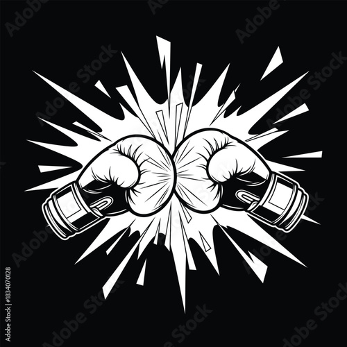 Two white boxing gloves clashing with a starburst explosion