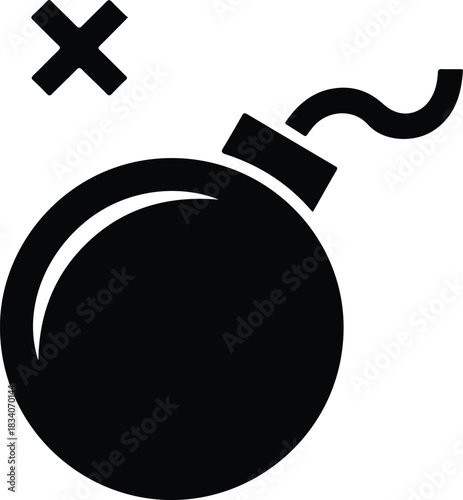Black bomb icon with fuse and cross symbol explosion