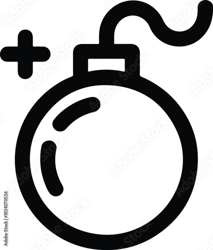 Black Bomb Icon with Fuse and Plus Symbol explosion