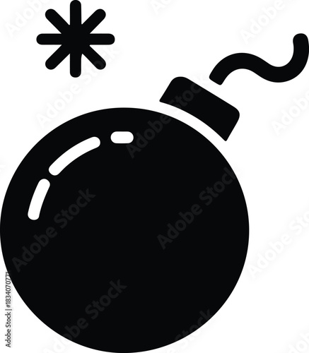 Black bomb icon with fuse and starburst white