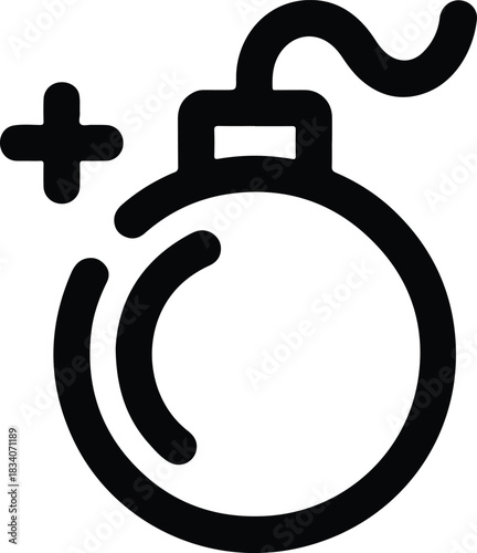 Black Bomb Icon with Plus Symbol danger explosion