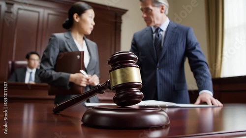 Courtroom scene with gavel