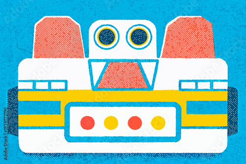 Character Wearing Vintage Red 3D Stereoscope Viewer as VR Headset: Retro Pixel Art and Virtual Reality Vector