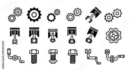 Assortment of Black and White Engine Components.