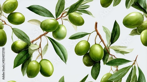 Wallpaper Mural A painting of a branch with green leaves and green olives Torontodigital.ca