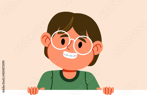 Boy With Glasses And Braces Peeking