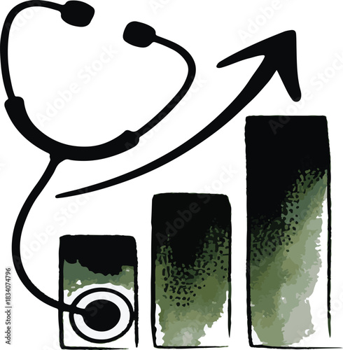 Stethoscope connected to medical monitoring screens vector illustration for healthcare technology concepts