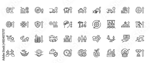 Business and finance line icon set. Vector pictograms of growth, logistics, education, and development, thin linear illustration.
