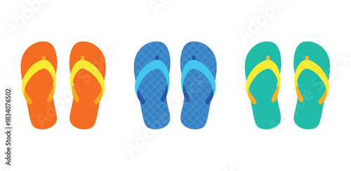 Three pairs of colorful flip flops