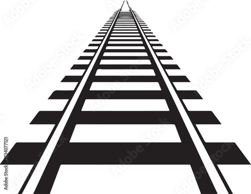 Straight Railway Vector Illustration with Railroad Track Perspective View and Transportation Elements to Create Industrial Theme Graphic Backgrounds