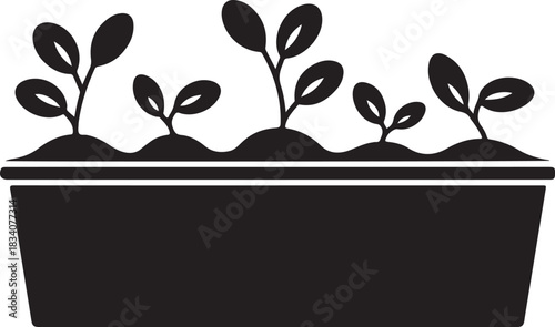 Silhouette of seedlings in pot vector graphic illustration for growth nurturing and planting on transparent backdrop featuring organic vegetation
