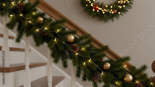 Garland on stair rail
