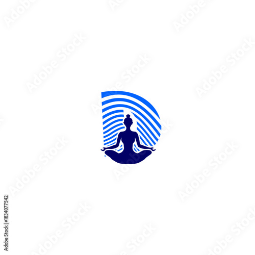 A stylish female yoga pose layered with an alphabet-shaped background creating a refined wellness monogram. Ideal for premium yoga studios, fitness branding, spa wellness, and holistic identity.