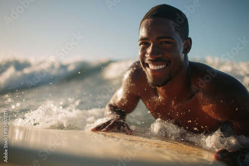 Handsome African man in the ocean 