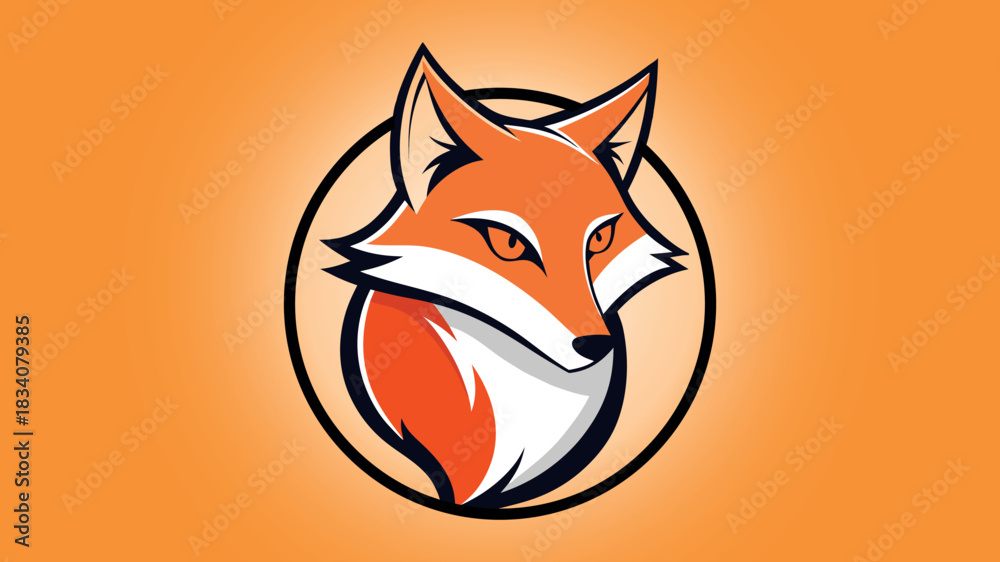 Obraz premium Stylized fox head logo with orange background