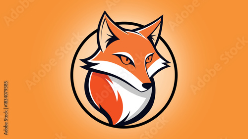 Stylized fox head logo with orange background