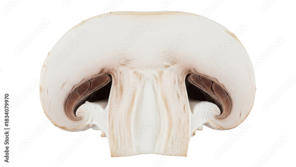 Fototapeta premium Close-up cross-section of a white button mushroom