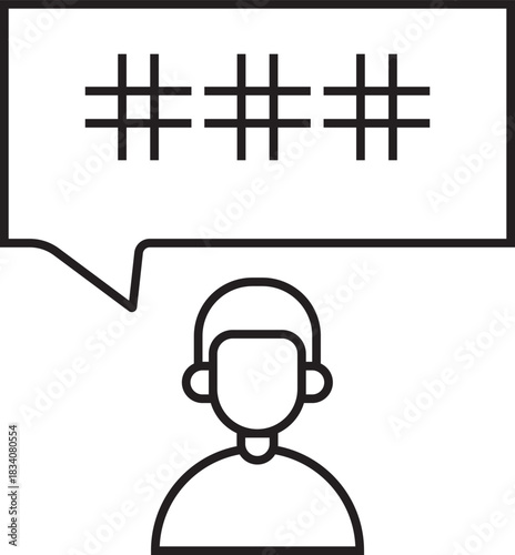 Line art icon of a person with a speech bubble containing censored profanity symbols.