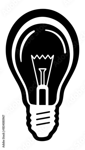 Flat black and white illustration of a light bulb logo on a white insulated background. Vector graphics. EPS.