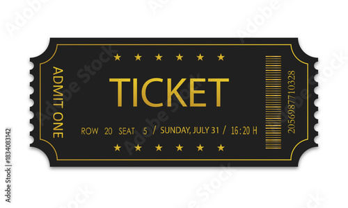 Cinema ticket isolated on white background.	