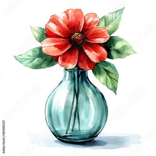 Firewheel In A Vase, watercolor illustration vector, isolated on a white background.