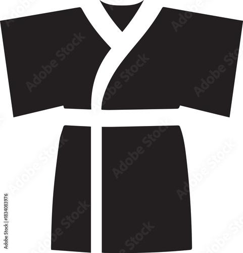 Minimal silhouette style vector kimono logo design featuring clean black shapes, elegant traditional Japanese clothing form, simple line art, modern branding icon ideal for fashion brands, cultural th