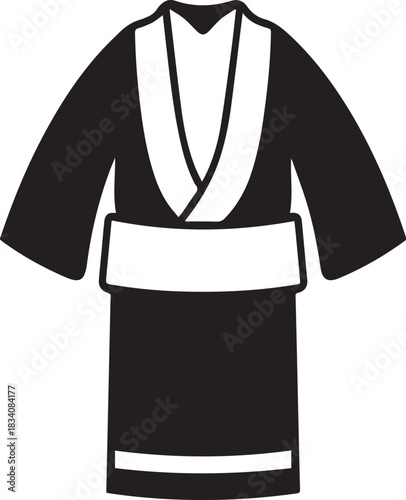 Minimal silhouette style vector kimono logo design featuring clean black shapes, elegant traditional Japanese clothing form, simple line art, modern branding icon ideal for fashion brands, cultural th
